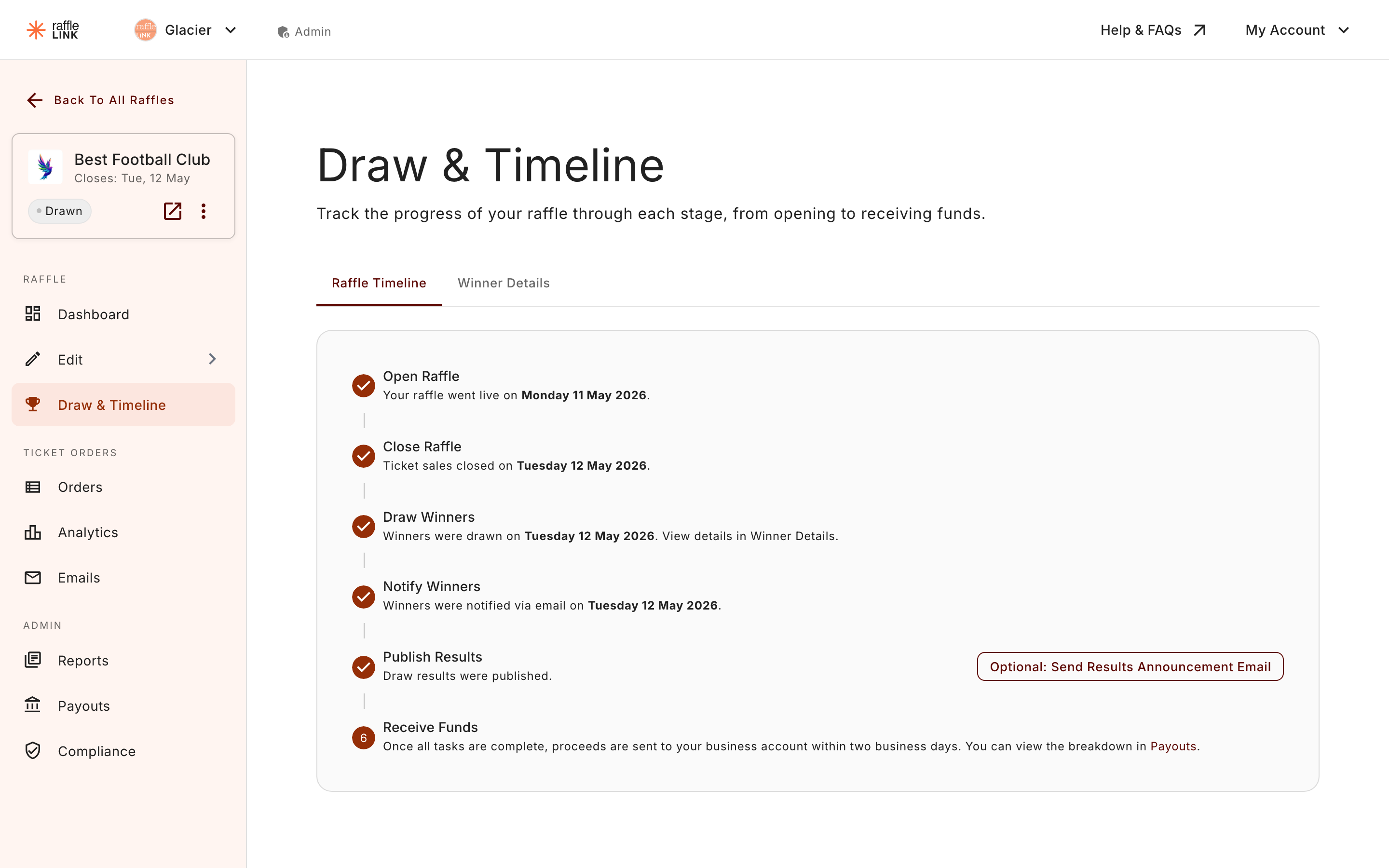 The Notify winners 'Preview & Send Email' composer.